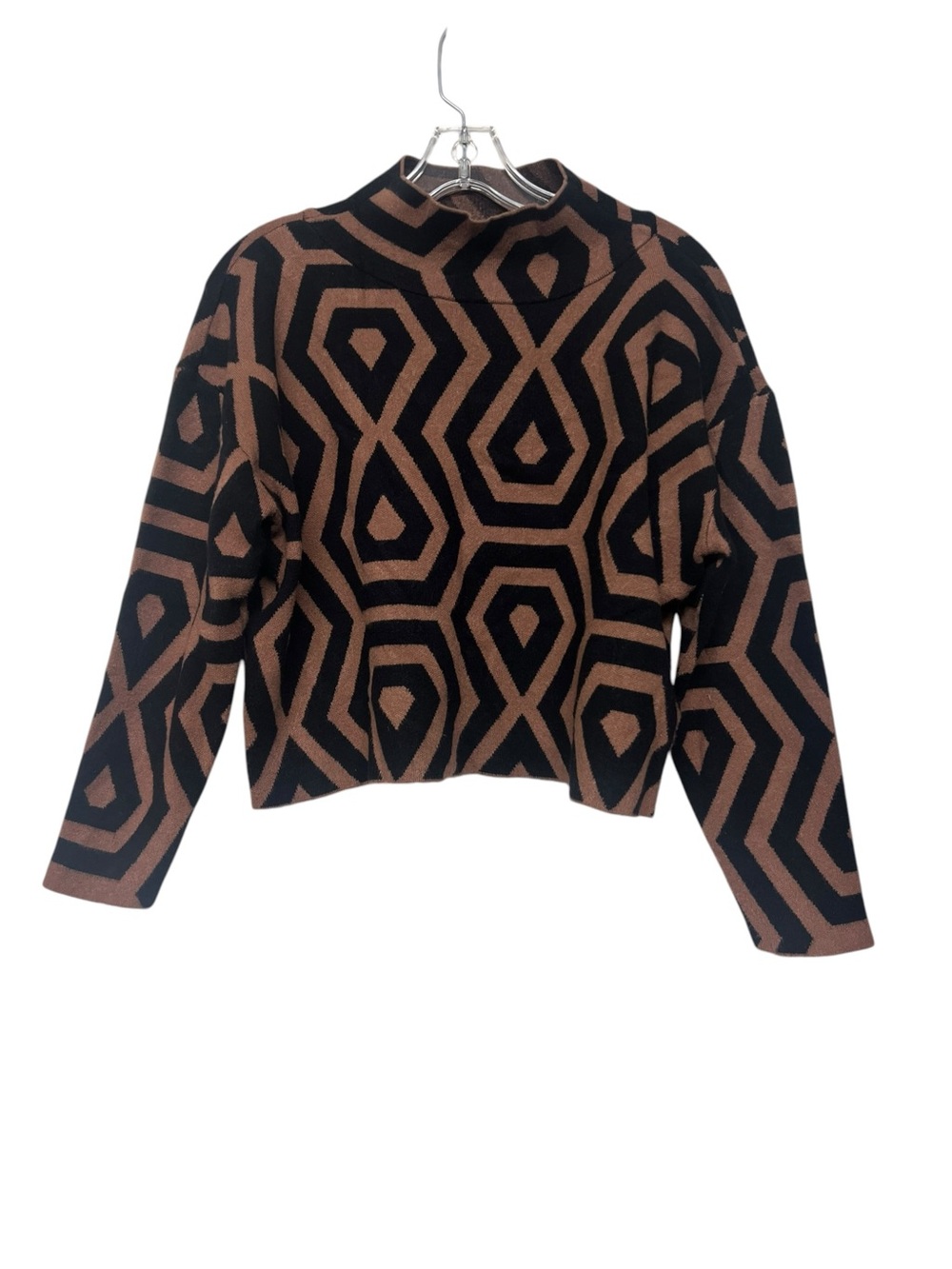 Anthropologie Maeve Cary’s Black & Brown Geometric Mock Neck Sweater